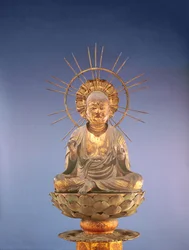 Jizo Bosatsu (Ksitigarbha), období Kamakura (1185-1333), druhá polovina 13. století (dřevo, lak a plátkové zlato) (viz také 394838)